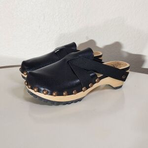 Jax & Bard Beatrice Black Leather Stud Embellished Open Back Clogs WM Size 37